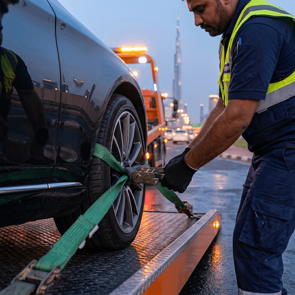 Flatbed tow truck recovery in Dubai
