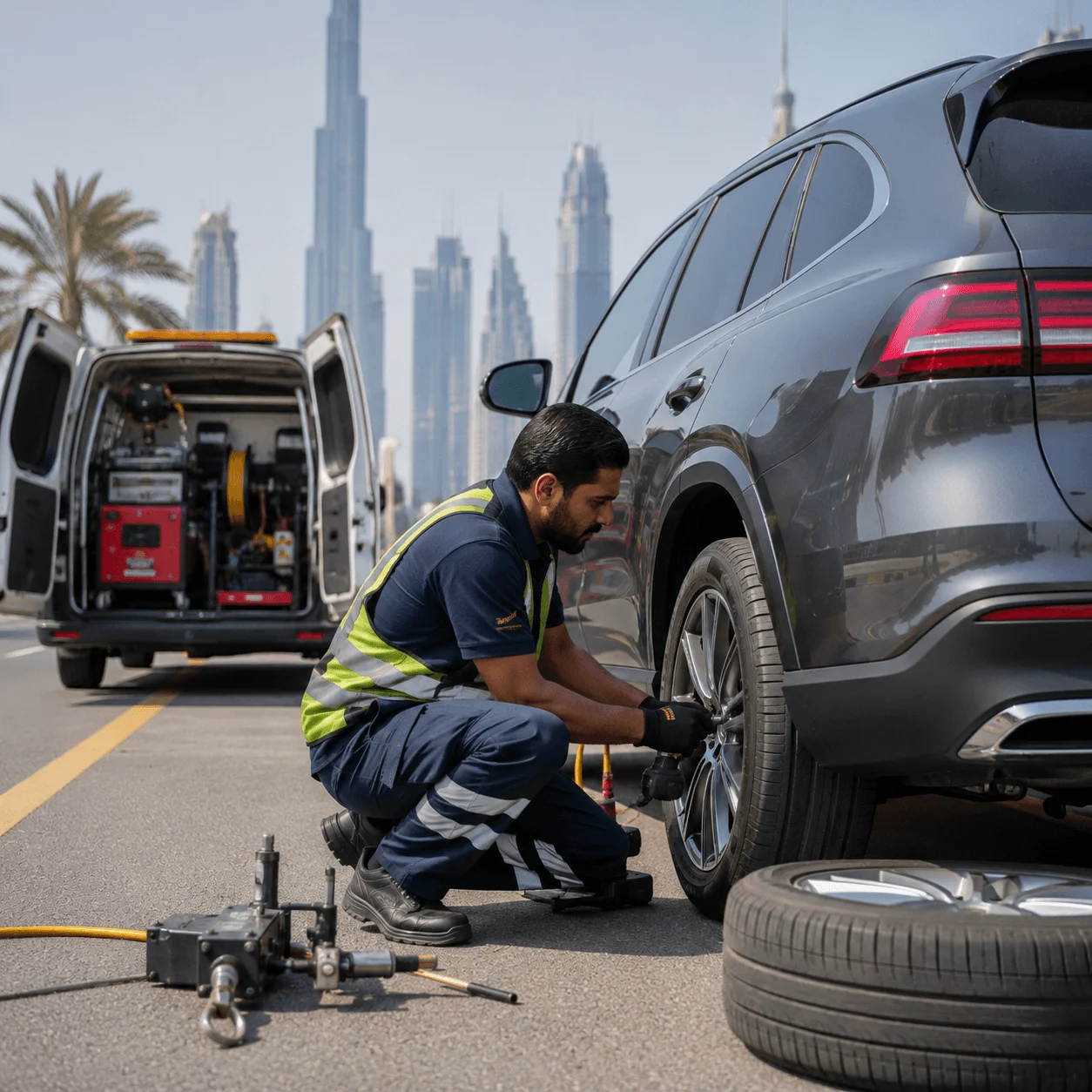 Flat tyre roadside assistance in Dubai